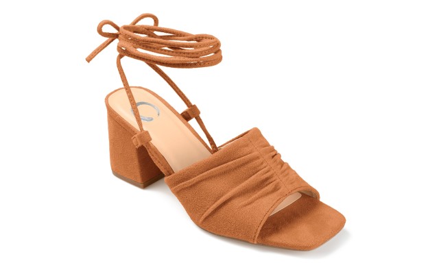  Womens Felisity Faux Suede Square Toe Lace-Up Heels, Cognac, 11M