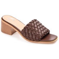 Journee Collection Womens Fylicia Woven Detail Slip On Stacked Heel Sandals