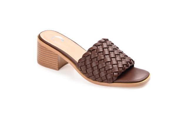  Womens Fylicia Woven Detail Slip On Stacked Heel Sandals