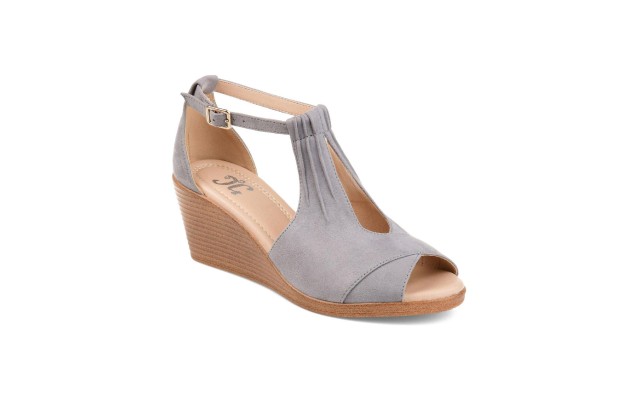  Womens Kedzie Tru Comfort Foam Peep Toe Wedge Sandals, Gray, 5.5M