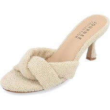 Journee Collection Womens Mannon Soft Terry Cloth Slip On Open Toe Pumps, Tan, 8