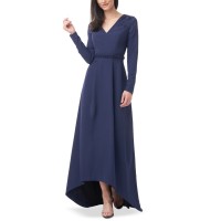 Js Collections Womens Akala V-Neck High-Low Gown Dress, Navy, 8