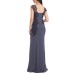  Women’s Embellished Lace-Trim Satin Mermaid Gown Dress, Gunmetal, 8