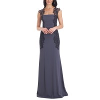 Js Collections Women’s Embellished Lace-Trim Satin Mermaid Gown Dress, Gunmetal, 8