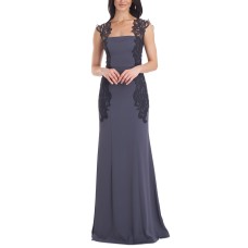 Js Collections Women’s Embellished Lace-Trim Satin Mermaid Gown Dress, Gunmetal, 8