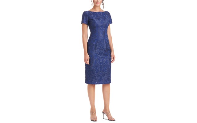s Womens Embroidered Sheath Dress, Blue/10