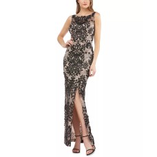 Js Collections Womens Embroidered Side-Slit Gown Dress, Black, 8