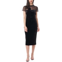 Js Collections Women’s Illusion-Yoke Velvet Dress, Black, 4