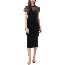 Js Collections Women’s Illusion-Yoke Velvet Dress, Black, 4