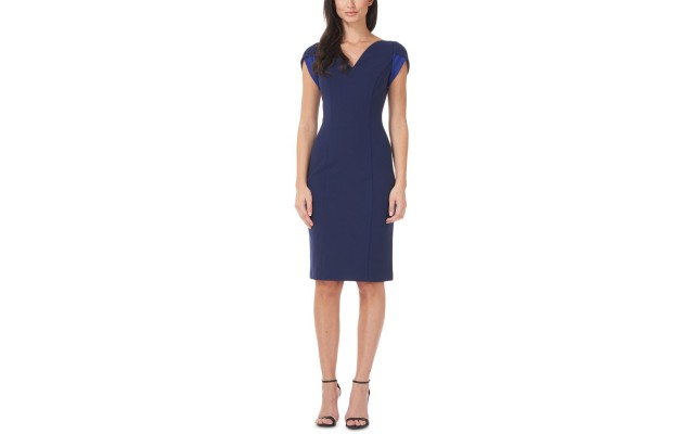 s Women’s Tulip-Sleeve V-Neck Dress, Navy, 12