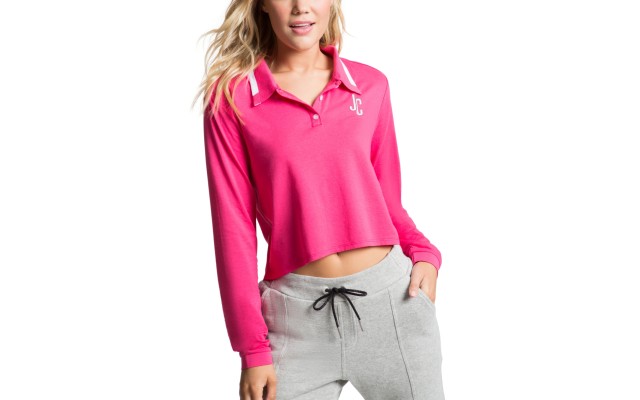  Womens Cropped Collared Shirt, Pink, Medium
