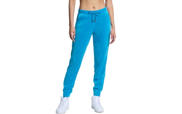  Women’s Velour Drawstring-Waist Bling Joggers, Turquoise, Small