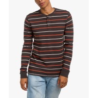 Junk Food Clothing Thermal Henley Striped Printed, Black, XX-Large
