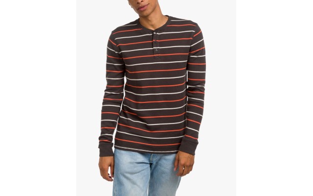 Clothing Thermal Henley Striped Printed, Black, XX-Large