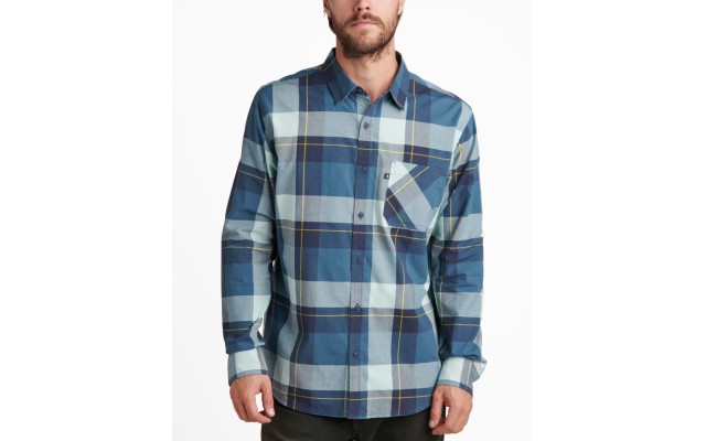  Mens Jean Long Sleeve Plaid Shirt, Small, Blue