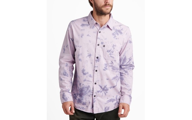  Mens Tie-Dye Point Collar Button-Down Shirt, Lavender Frost, Medium