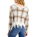 Just Polly Juniors’ Distressed Plaid Sweater (Taupe Plaid, XL)