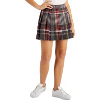 Just Polly Juniors’ Plaid Pleated Skater Skirt, Red, Medium