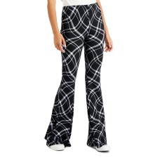 Just Polly Juniors’ Printed Flare-Leg Pants, Black/M