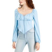 Just Polly Juniors’ Square Neck Smocked Back Top, Solid Blue, X-Large