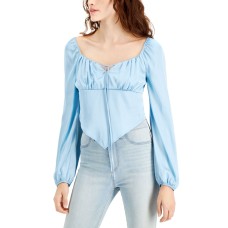 Just Polly Juniors’ Square Neck Smocked Back Top, Solid Blue, X-Large
