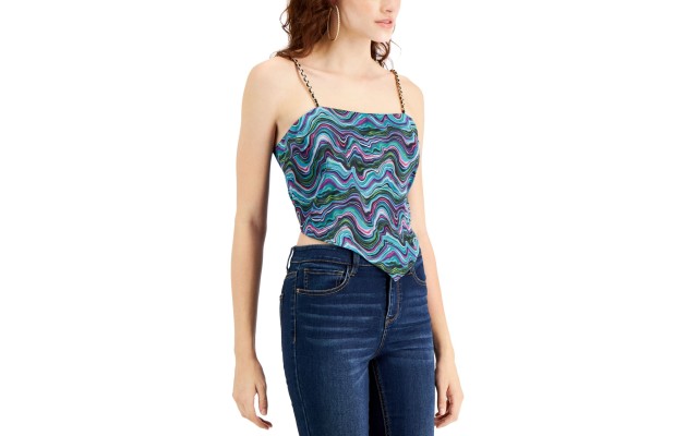 Just Polly Juniors’ Tie Back Scarf Top, Blue/XL