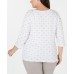  Plus Size Foil-Print 3/4-Sleeve Top, White, 0X