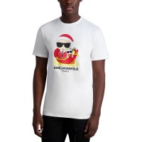 Karl Lagerfeld Paris Mens Holiday Crewneck T-Shirt, White, XXL