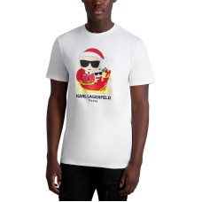 Karl Lagerfeld Paris Mens Holiday Crewneck T-Shirt, White, XXL