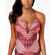 Kenneth Cole Hidden Paradise Push-Up Tummy-Control Tankini Top, Burgundy, Small