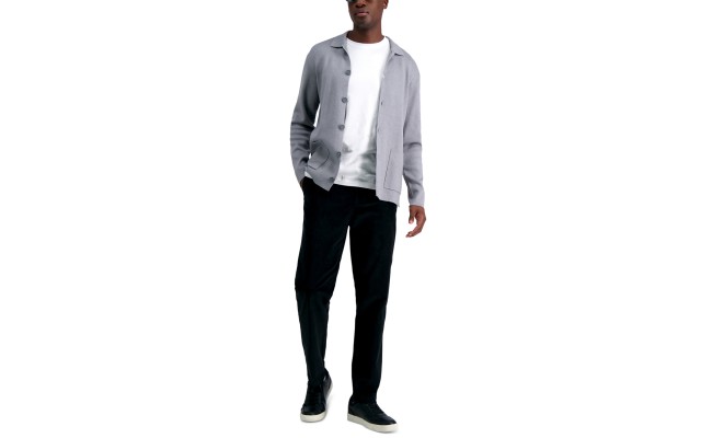  Reaction Men Slim-Fit Stretch Corduroy Pants, Black, 32×29