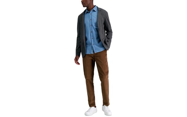  Reaction Men Slim-Fit Stretch Corduroy Pants, Camel, 32×30