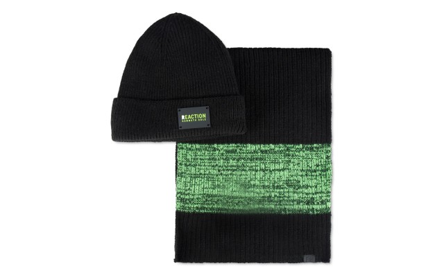  Reaction Men’s Neon Beanie and Scarf Set, Black