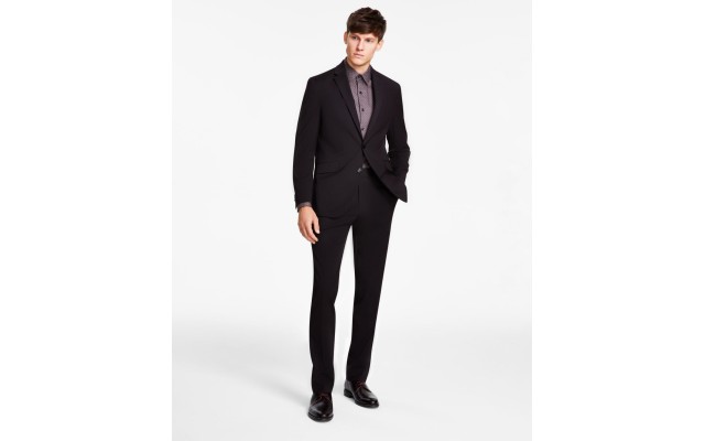  Reaction Men’s Slim-Fit Ready Flex Stretch Suits, Navy/Red, 44S