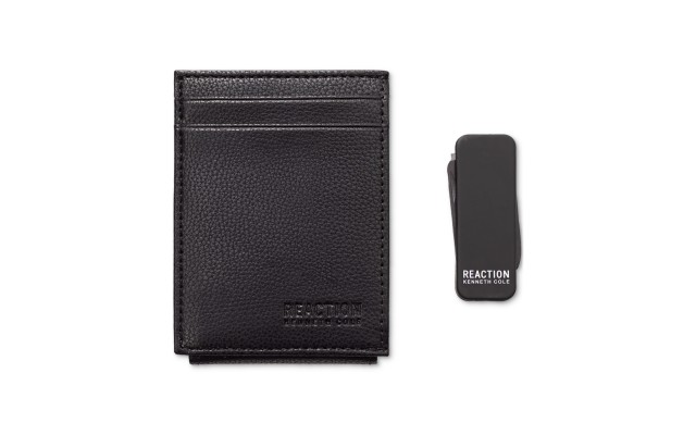  Reaction Men’s Wallet & Money Clip Set – Black