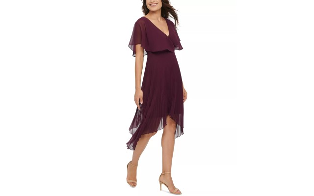  Womens Chiffon Pleated Dress, Purple/4