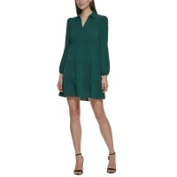 Kensie Women’s Collared Tiered Shift Dress, Green, 14