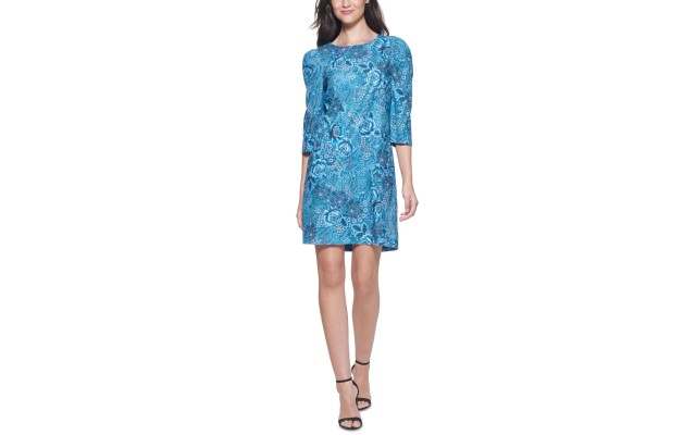  Womens Soft Corduroy Printed Dress, Blue/6