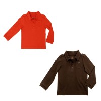 Kidsy Boys Solid Peruvian Cotton T-Shirt Long Sleeve Polo Neck With 3 Buttons, Multicolor, Auburn/Chocolate, 3