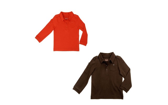 Kidsy Boys Solid Peruvian Cotton T-Shirt Long Sleeve Polo Neck With 3 Buttons, Multicolor, Auburn/Chocolate, 5