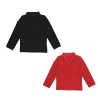 Kidsy Boys Solid Peruvian Cotton T-Shirt Long Sleeve Polo Neck With 3 Buttons, Multicolor, Black/Brick, 3