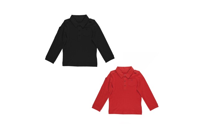 Kidsy Boys Solid Peruvian Cotton T-Shirt Long Sleeve Polo Neck With 3 Buttons, Multicolor, Black/Brick, 3
