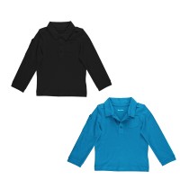 Kidsy Boys Solid Peruvian Cotton T-Shirt Long Sleeve Polo Neck With 3 Buttons, Multicolor, Black/Williamsburg Blue, 2