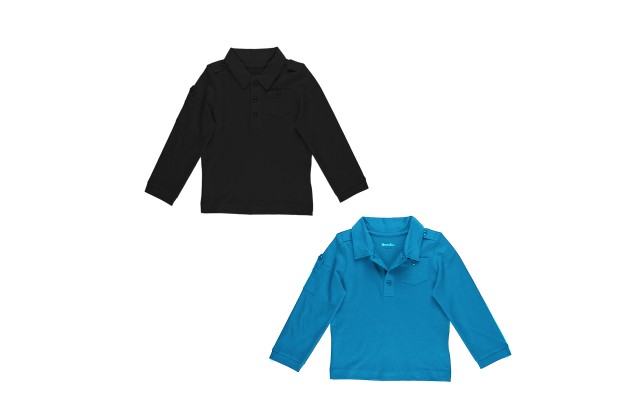 Kidsy Boys Solid Peruvian Cotton T-Shirt Long Sleeve Polo Neck With 3 Buttons, Multicolor, Black/Williamsburg Blue, 5