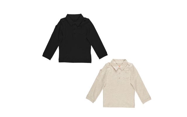 Kidsy Boys Solid Peruvian Cotton T-Shirt Long Sleeve Polo Neck With 3 Buttons, Multicolor, Black/Oatmeal Heather, 5