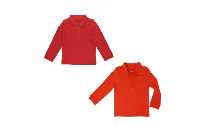 Kidsy Boys Solid Peruvian Cotton T-Shirt Long Sleeve Polo Neck With 3 Buttons, Multicolor, Brick/Auburn, 3