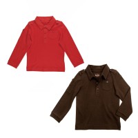 Kidsy Boys Solid Peruvian Cotton T-Shirt Long Sleeve Polo Neck With 3 Buttons, Multicolor, Brick/Chocolate, 3
