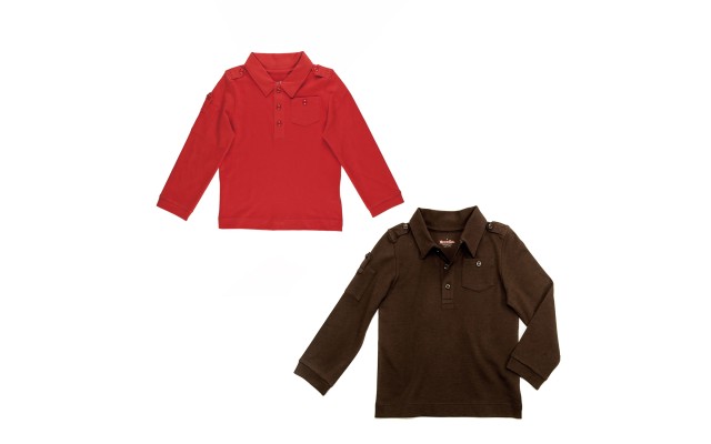 Kidsy Boys Solid Peruvian Cotton T-Shirt Long Sleeve Polo Neck With 3 Buttons, Multicolor, Brick/Chocolate, 8