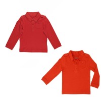 Kidsy Boys Solid Peruvian Cotton T-Shirt Long Sleeve Polo Neck With 3 Buttons, Multicolor, Brick/Auburn, 4