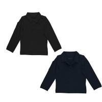 Kidsy Boys Solid Peruvian Cotton T-Shirt Long Sleeve Polo Neck With 3 Buttons, Multicolor, Navy/Black, 3